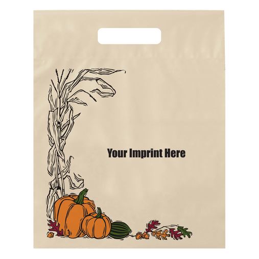 Custom Printed Halloween Stock Design Ivory Die Cut Bag • Autumn Harvest (12"x15"x3") - Flexo Ink - 13HDF1215-FI